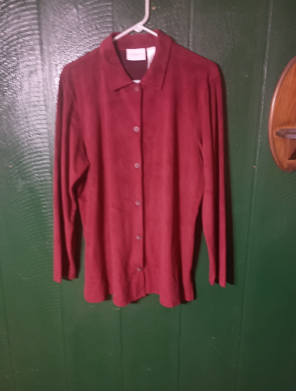 Liz Claiborne Burgundy Faux Suede Button-Down Shirt XL Stretch